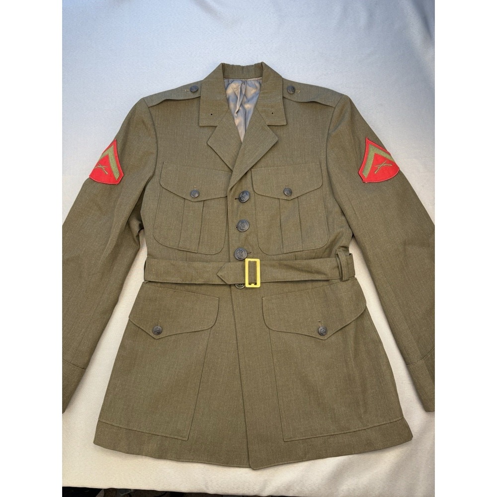 Vintage US Marine Dress Green Jacket‎ Uniform Coat Gaberdine USMC Lance Corporal